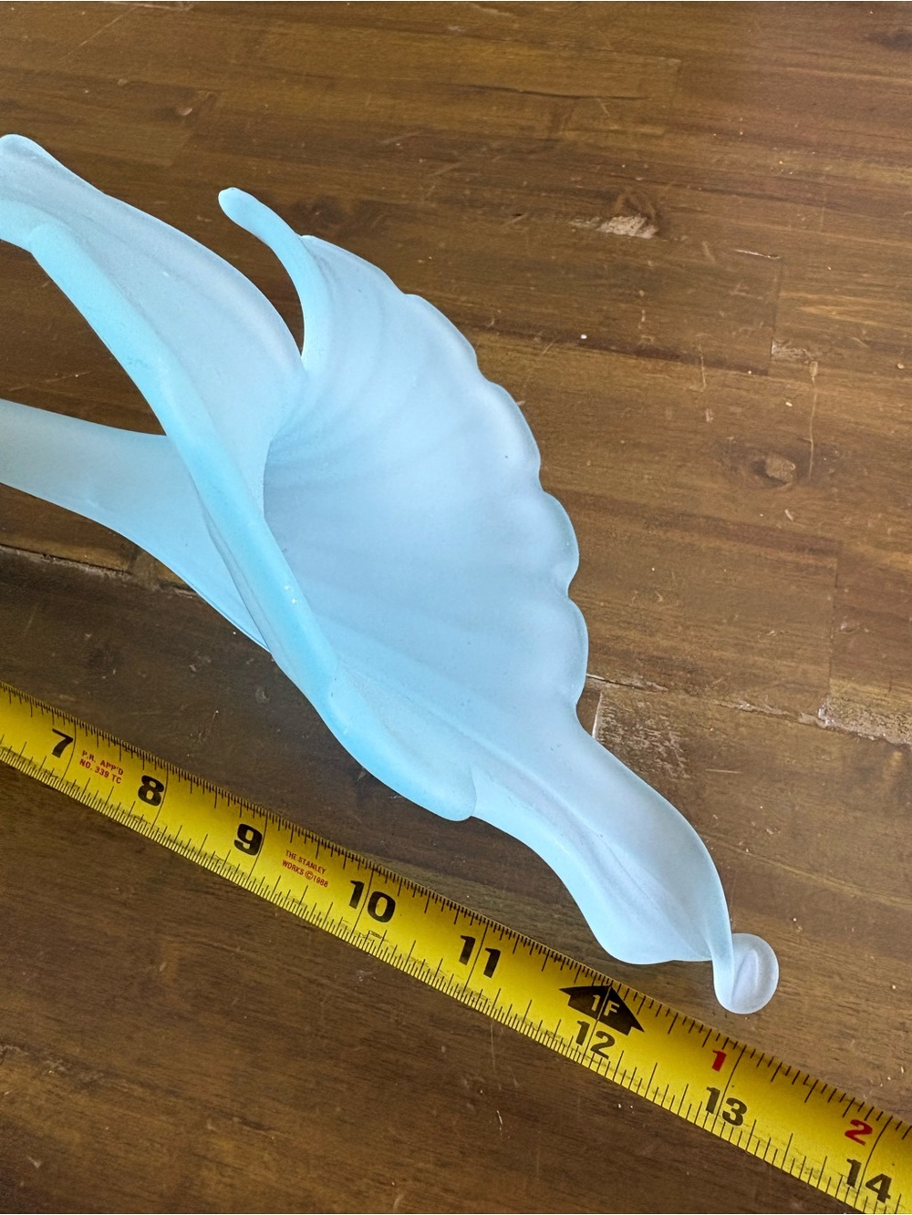 Vintage Blue Satin Art Glass Jack-in-the-Pulpit Vase Ruffle Trumpet Soft Frosted - Picture 7 of 11